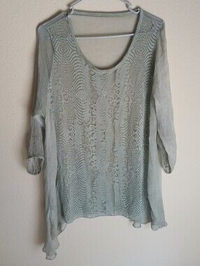Made in Italy Silk Blend Light Sage Sheer Animal Print Tunic Top